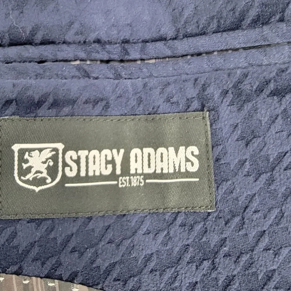 Stacy Adams Mens 4X Blue Houndstooth Dinner Jacket Black Velvet Trim Blazer